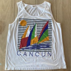Vintage 80s 90s Cancun Tank Top Ocean Sailing Graphic Men's XL (estimated)